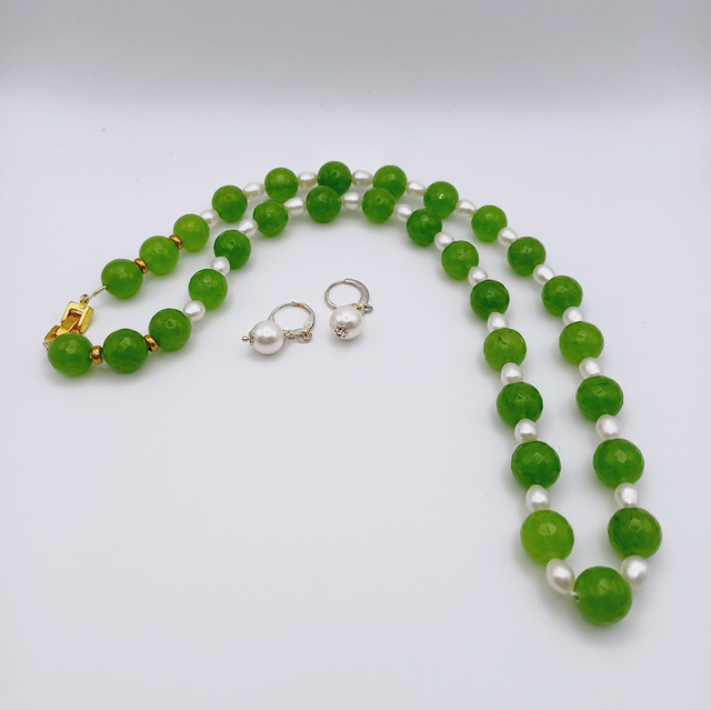 SOLO COLLANA Giada Verde e perla 