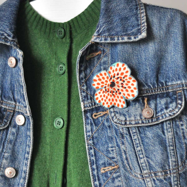 Broche Fleur DOTTY Blanc-Orange