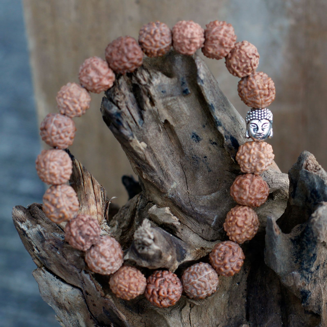 Mala Rudraksha Bracelet Bouddha-Marron