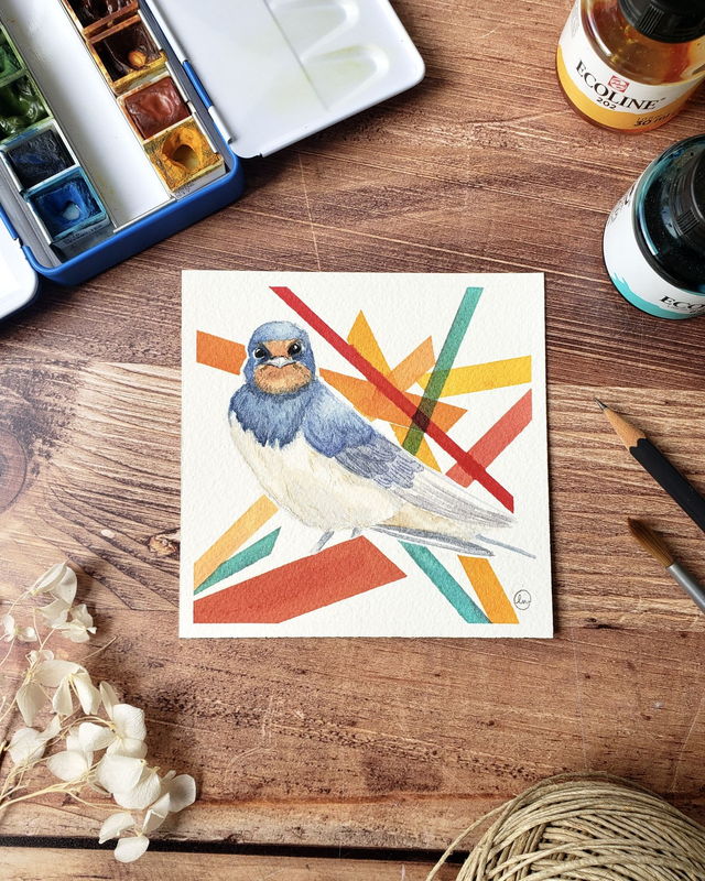 Aquarelle originale - Hirondelle rustique
