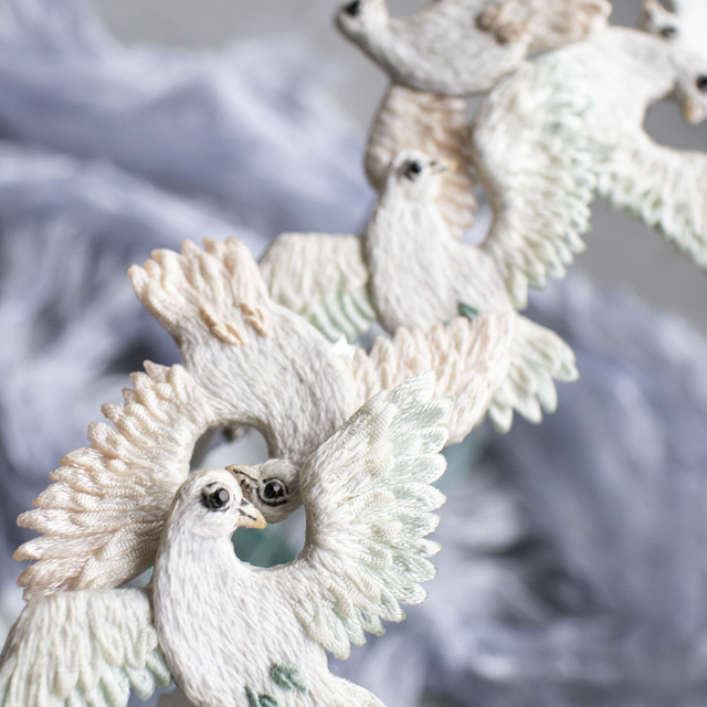 PEACE PIGEON - Hand embroidered white pigeon with dusty mint or pink feathers
