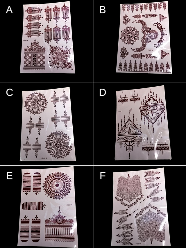 Planche sticker tatouage éphémère inspiration henné 