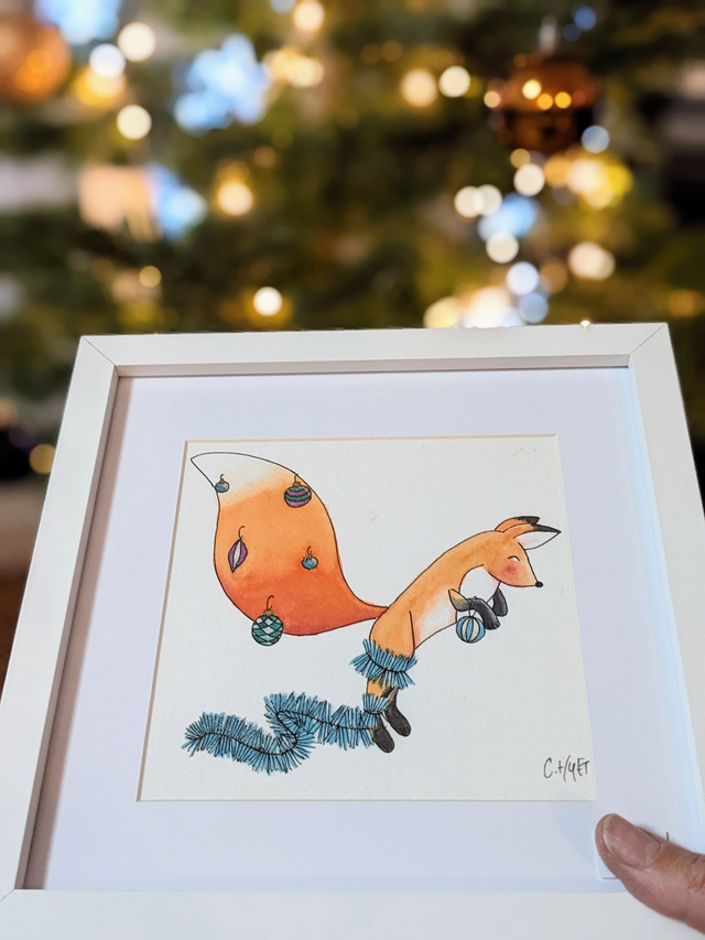 Tableau 15x15 aquarelle Renard malin