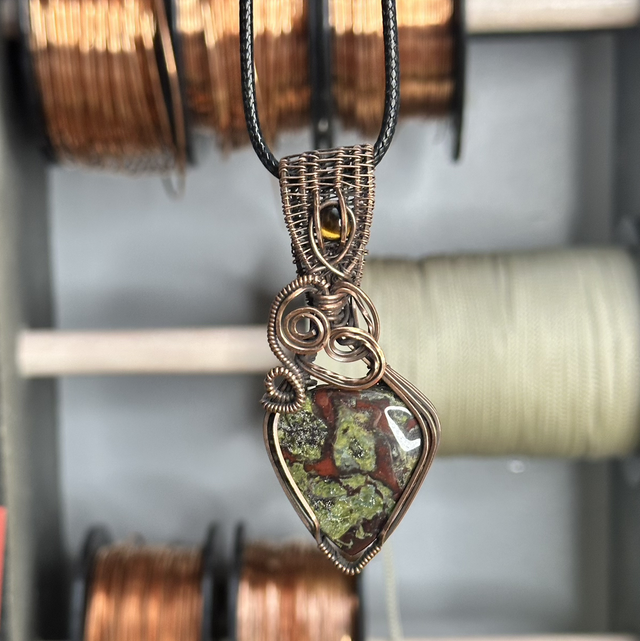 Dragons blood Jasper pure copper wrapped pendant 