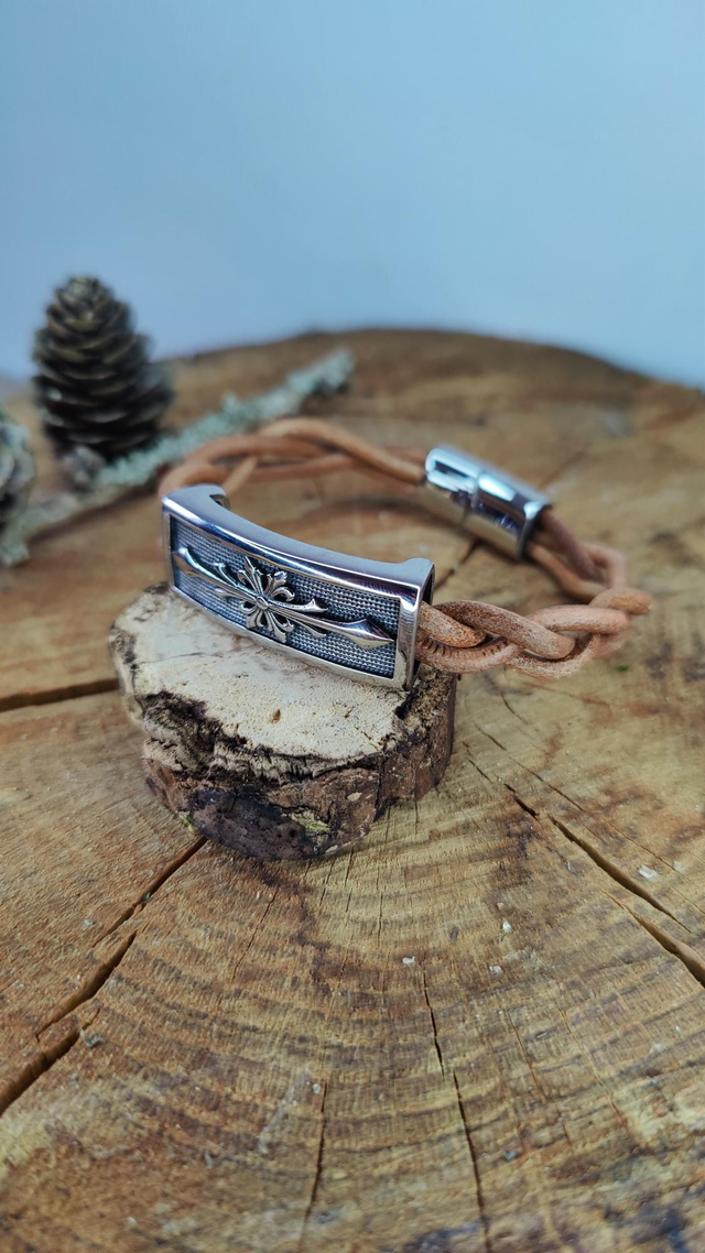 Bracelet homme en corde de cuir tressé modèle épi 