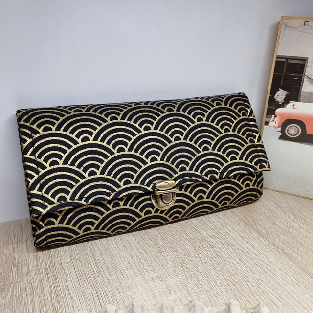 Portefeuille Long à fermoir "Kana" noir doré