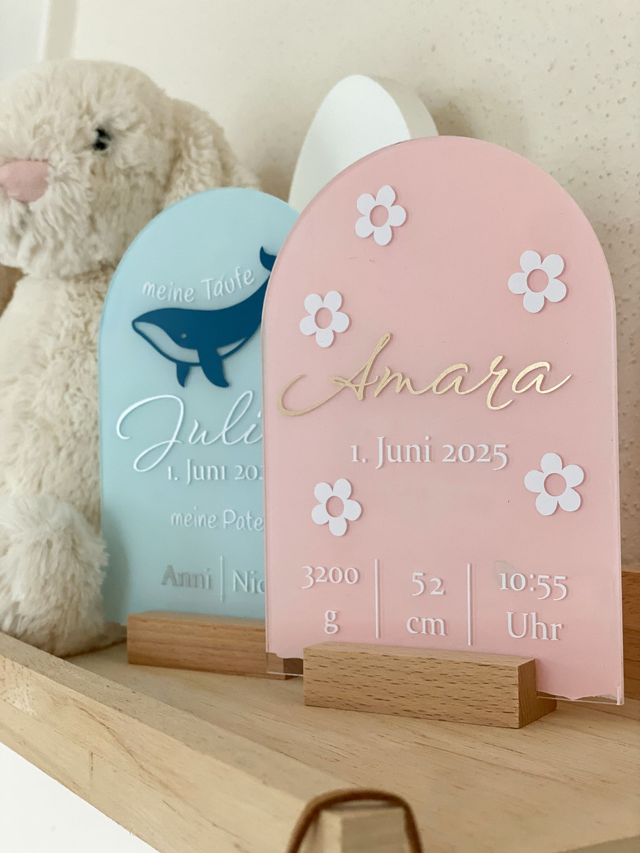 Acryl Geburtstafel mit Namen – modernes Andenken zur Geburt oder Taufe
