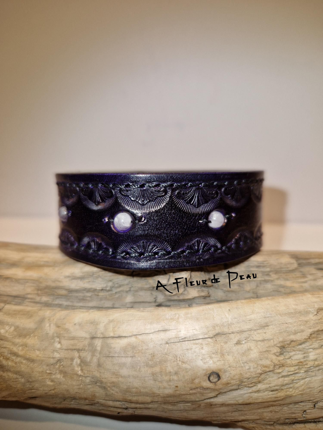 Bracelet cuir et perles naturelles Améthyste 