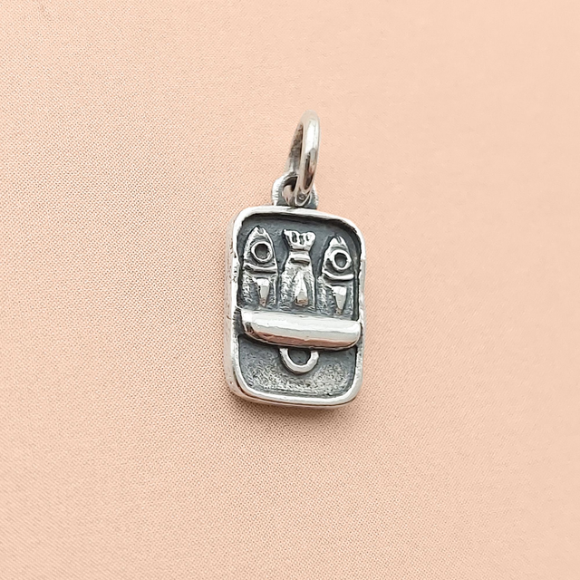 Canned Sardines Charm - Mini Fish Pendant - Sterling Silver
