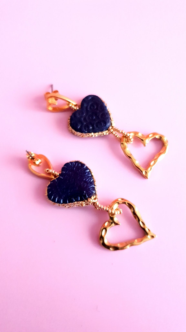 Boucles d'oreilles Coups de coeur bleu nuit et doré