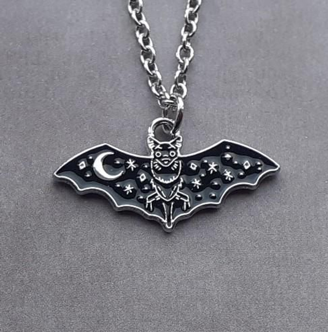 Black Enamel Bat Necklace 