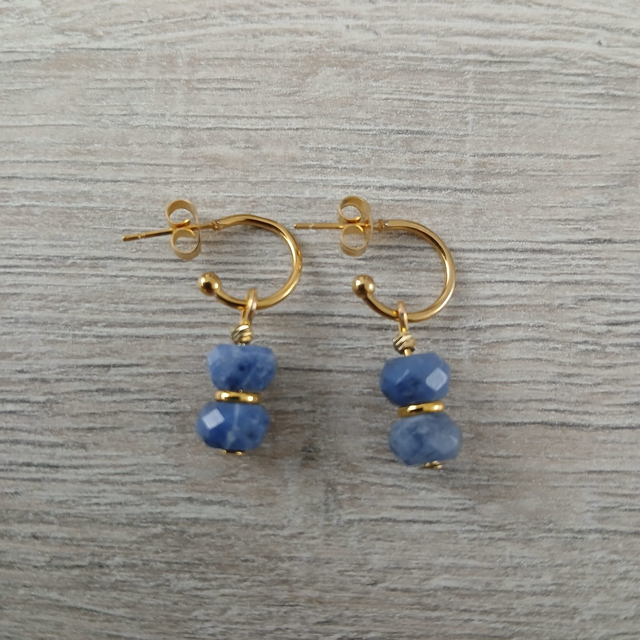 Oorbellen – Sodaliet aan creool – goudkleurig RVS (1.273)