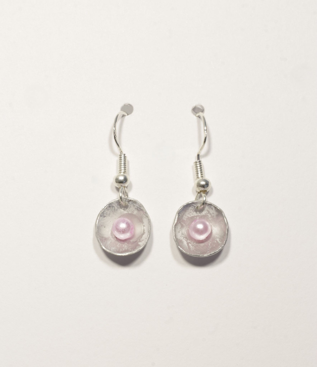 Domed Earrings with Pink Bead 