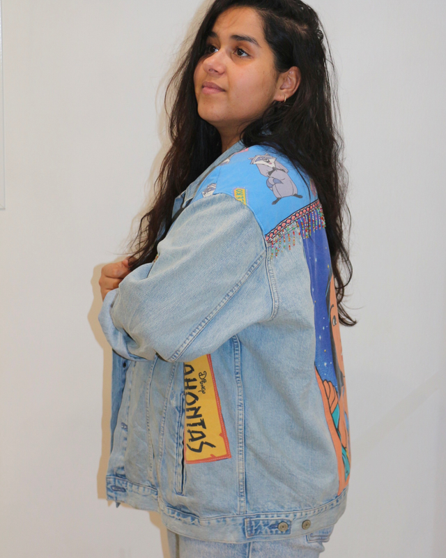 🍂 Veste en Jean Upcyclée "Grand Esprit Pocahontas" – Pièce Unique XXL