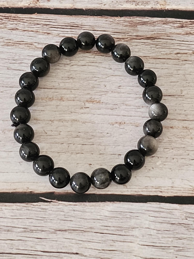 Bracelet en Obsidienne silver – 8 mm