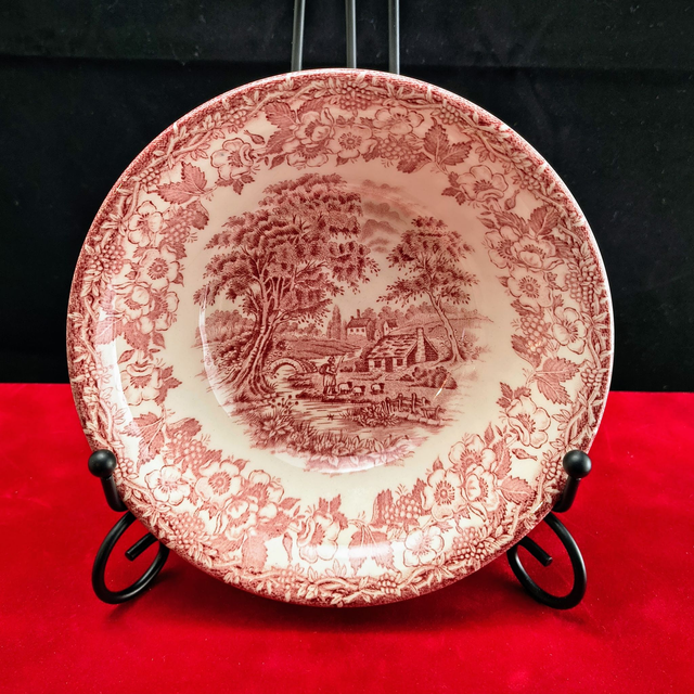 English Ironstone Tableware | Kom Schaaltje (diameter 16 cm | hoogte 5 cm) ‘English Rural Scene’ motief in Roze kleur | Vintage