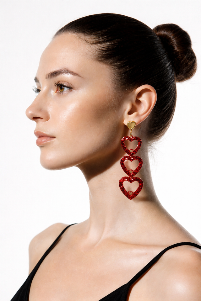 Boucles d'oreilles trio Coeur - Collection rouge passion