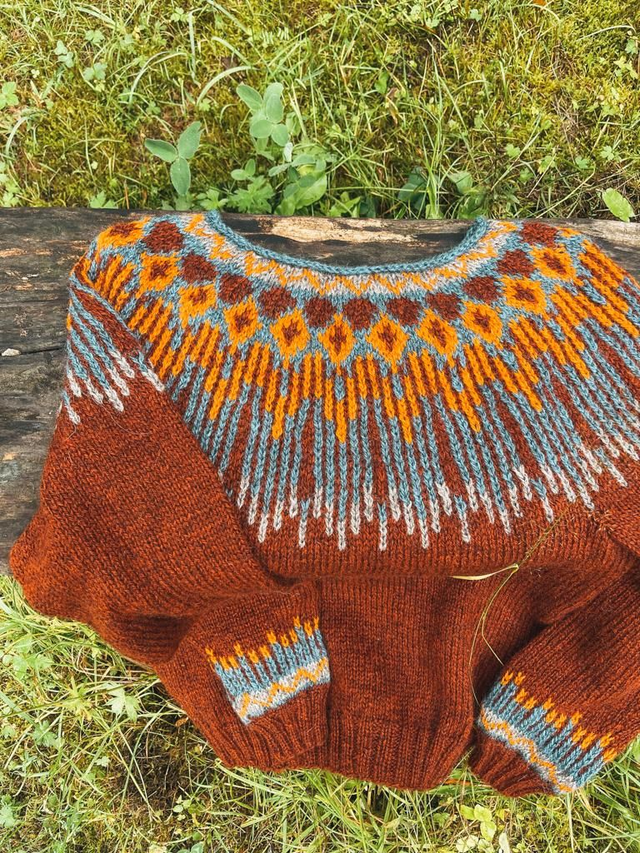Hopi Sweater Kit - Col 28 (Reddish Brown Varde and Vidde) - Wool & Pattern - Linka Neumann
