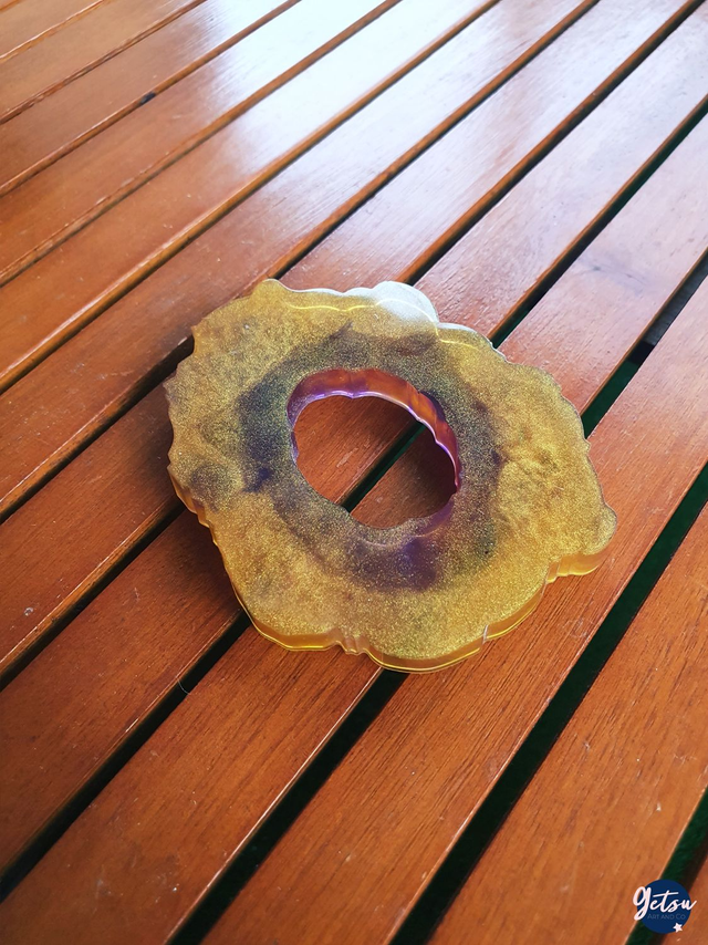 Sous-verre inspiration tranche de pierre, violet et doré