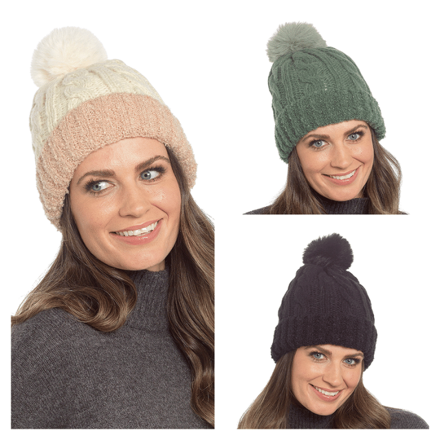 Ladies Chunky Beanie Hat with Turn Up - Assorted Colour Available