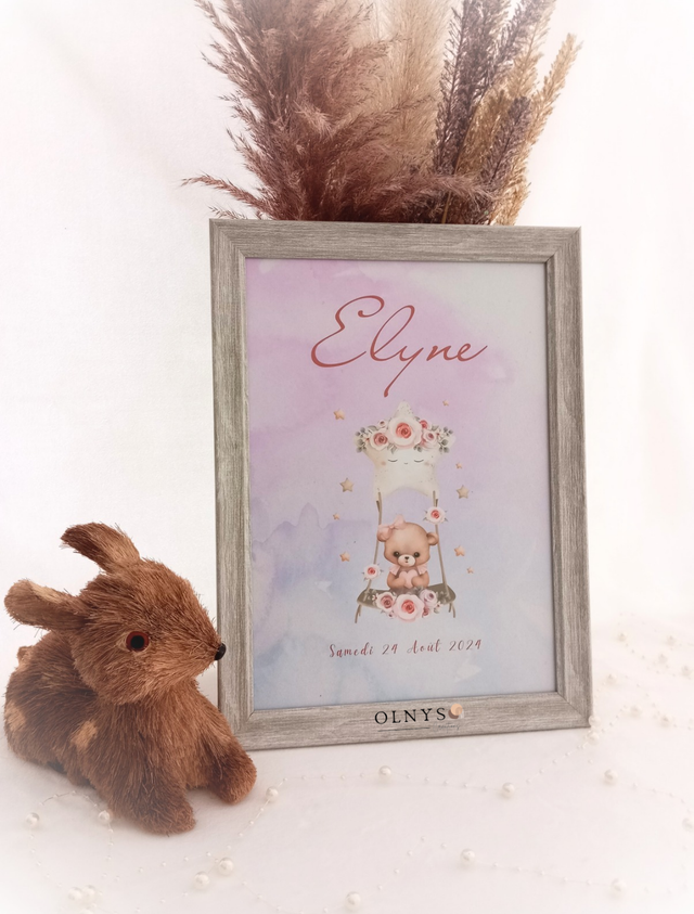 Affiche Naissance Prénom (personnalisable) - Ourson