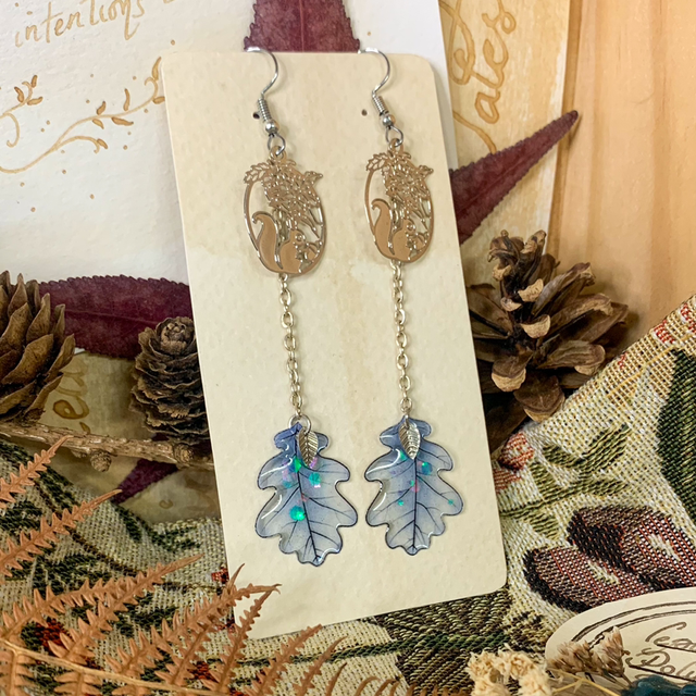 Boucles d'oreilles Fée des Chênes écureuil - Givre à Paillettes