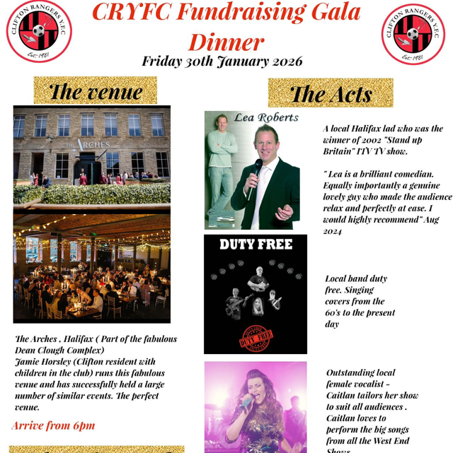 FULL PRICE SINGLE TICKET - Clifton Rangers YFC - Gala Dinner - 30/1/26 