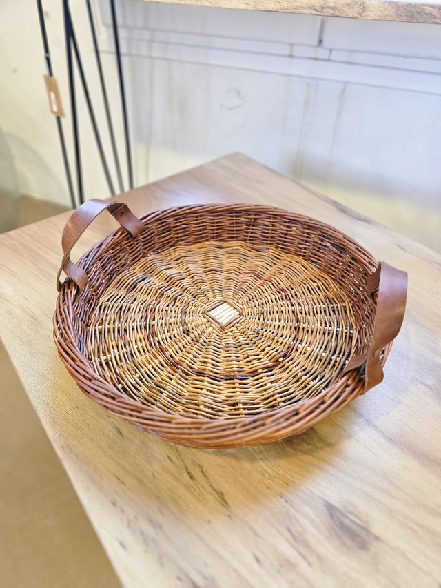 Plateau osier brut anses cuir