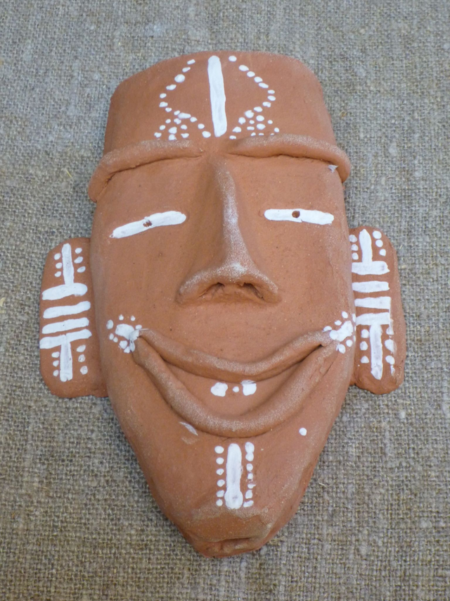 JBY69 Red Toothy Face by Jane Bisby, 22 x 14cm Red Earthenware