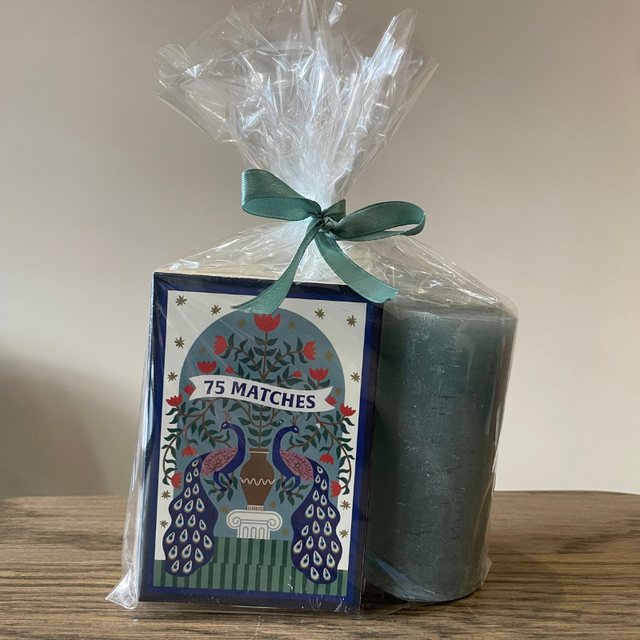 Cadeauset kaars met lucifer groen/blauw