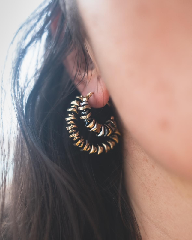 Créoles N°2 Hématites dorées & Or Laminé 14k