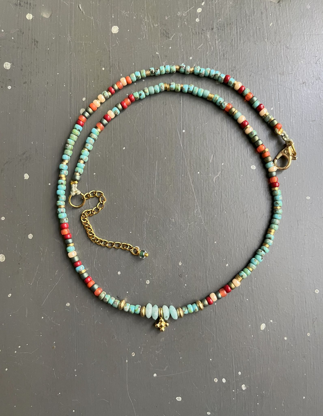 Collier ras du cou en perles de rocaille en verre Miyuki turquoise et rouge foncé