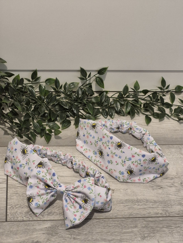 White Bees Cotton Elasticated Headband | 2 Styles