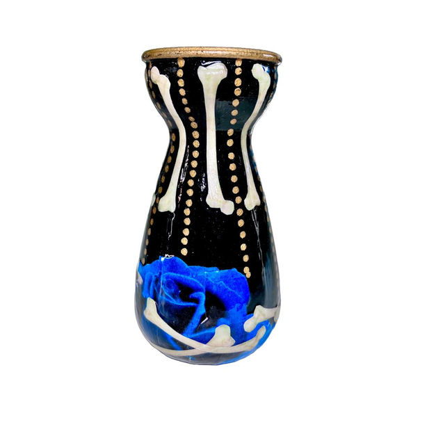 Black Upcycled Glass Bottle/Vase - &quot;Bones&quot; - by House of Frisson