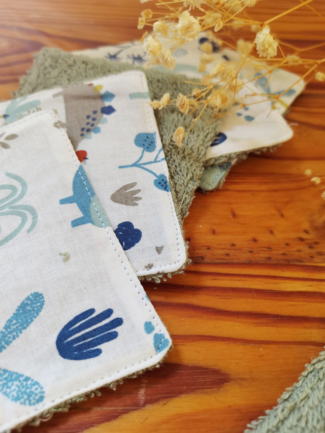 Lot de 8 cotons lavable Dino sauge