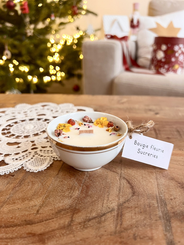 🎄 Bougie Sucreries - tasse à thé &quot;double liseré or&quot;