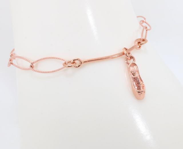 Armband „Gisela“ aus 925 Silber rosévergoldet mit Ballettschuh – 21 cm, variabel tragbar