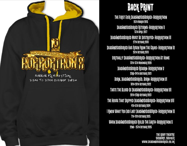 When Dead And SudBuried Ruled The Earth: Horrrothon X, 10 Year Anniversary Black Hoody With Event/Dates Backprint
