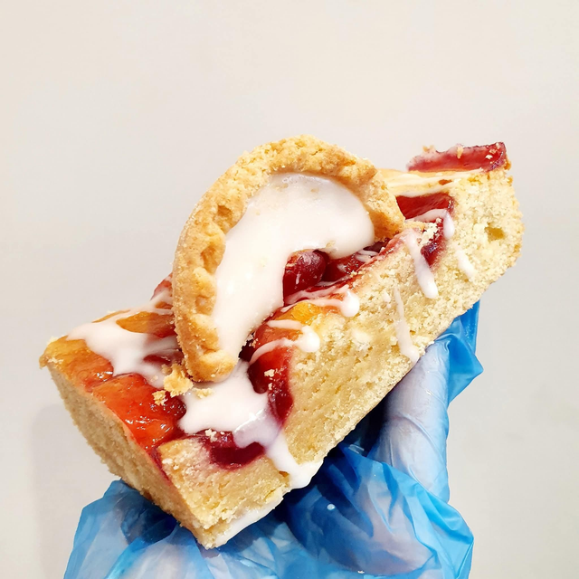 Cherry Bakewell Blondie Slice