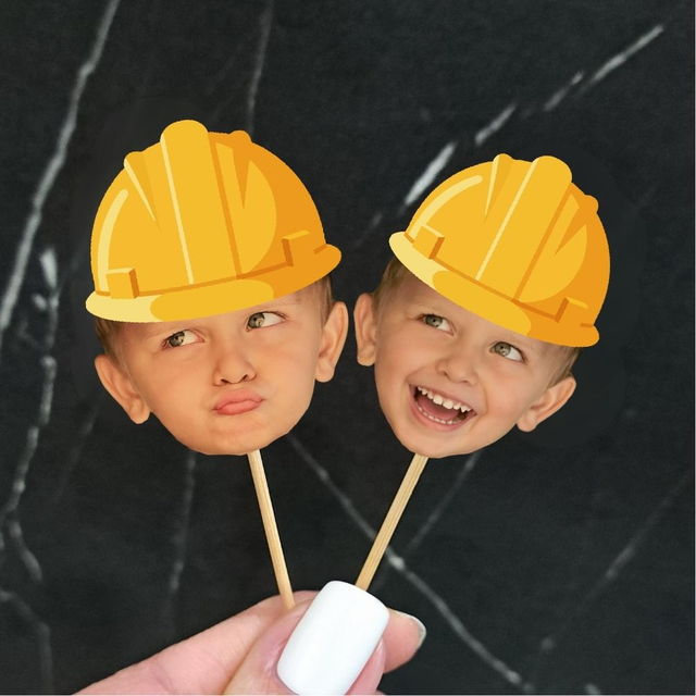 12 Cake toppers personnalisés Chantier Construction