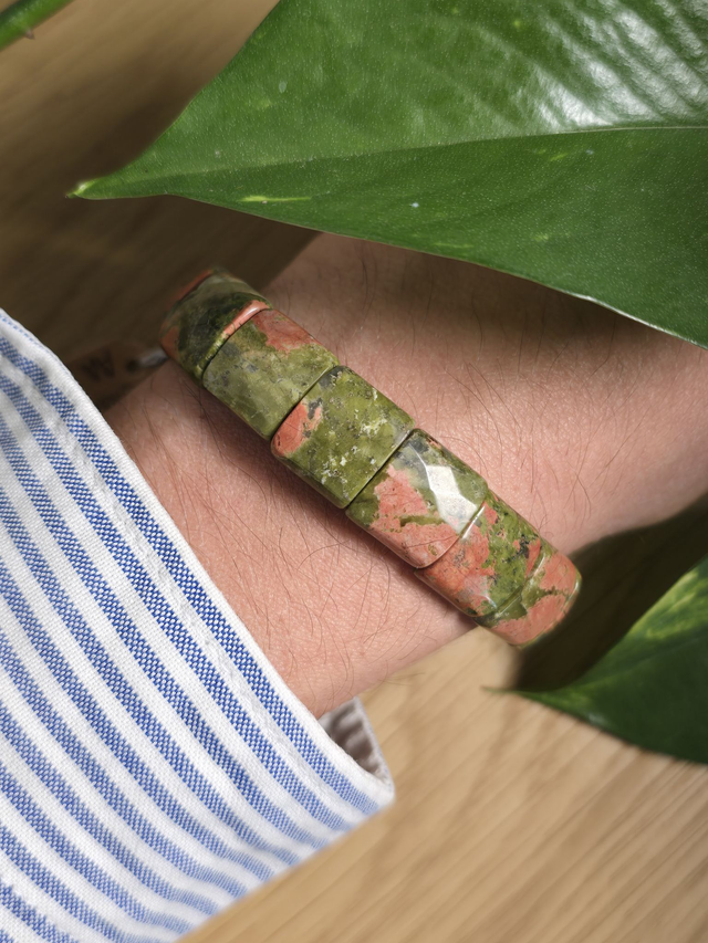 Unakite - Bracelet avec perles plates facettées
