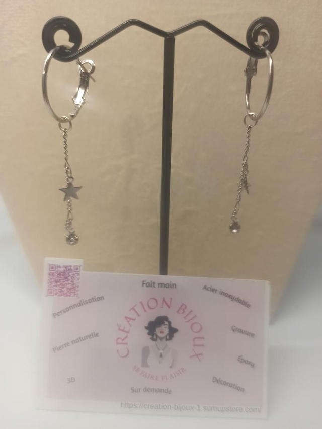 Boucle d'oreille créole étoile, strass 