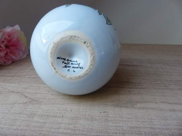 Vide Poche Forme Bourse Corne d'Abondance Décor Rouen Céramique Bleu Française fait main Géo Martel Vintage, Cadeau Mariage Amour Chance