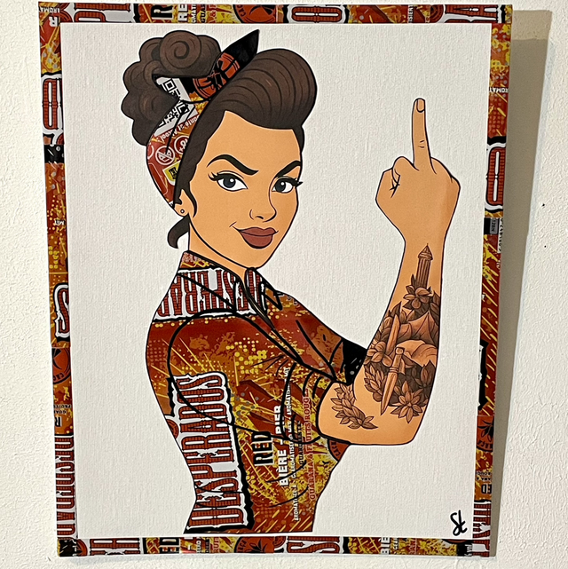 Tableau Pin-up réalisé avec des canettes recyclées 