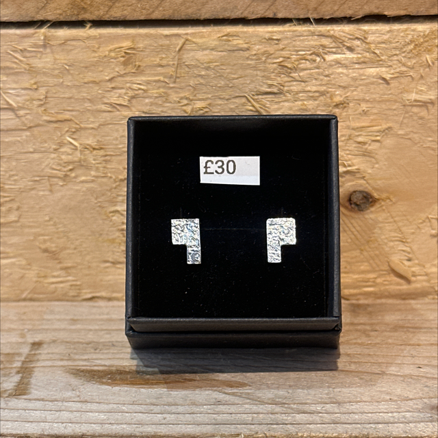 Silver Block Stud Earrings 