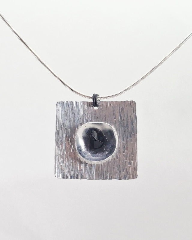 Square & Dome Pendant with Obsidian Stone
