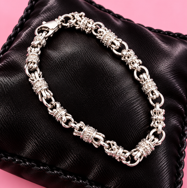 925 Sterling Silver &amp; CZ Crown Link Bracelet