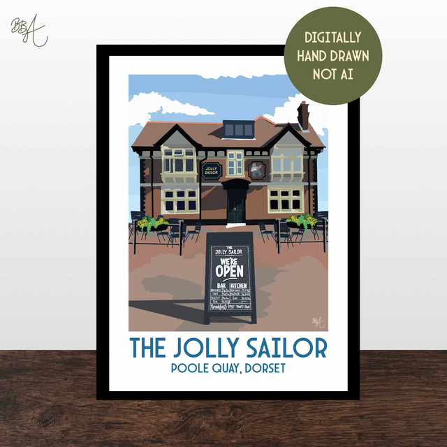 The Jolly Sailor, Poole Quay, Travel Poster Print - Vintage Style Dorset Wall Art