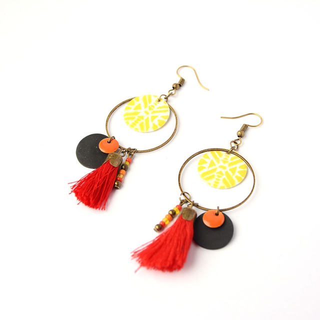 Créoles Upcyclées en Chambre à air et Perles Recyclées - Ethniques