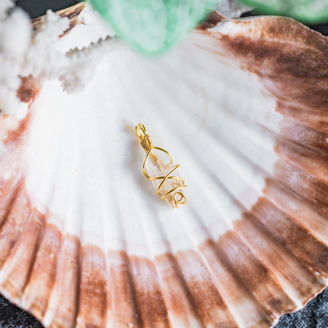 Clear Quartz Pendant Brass